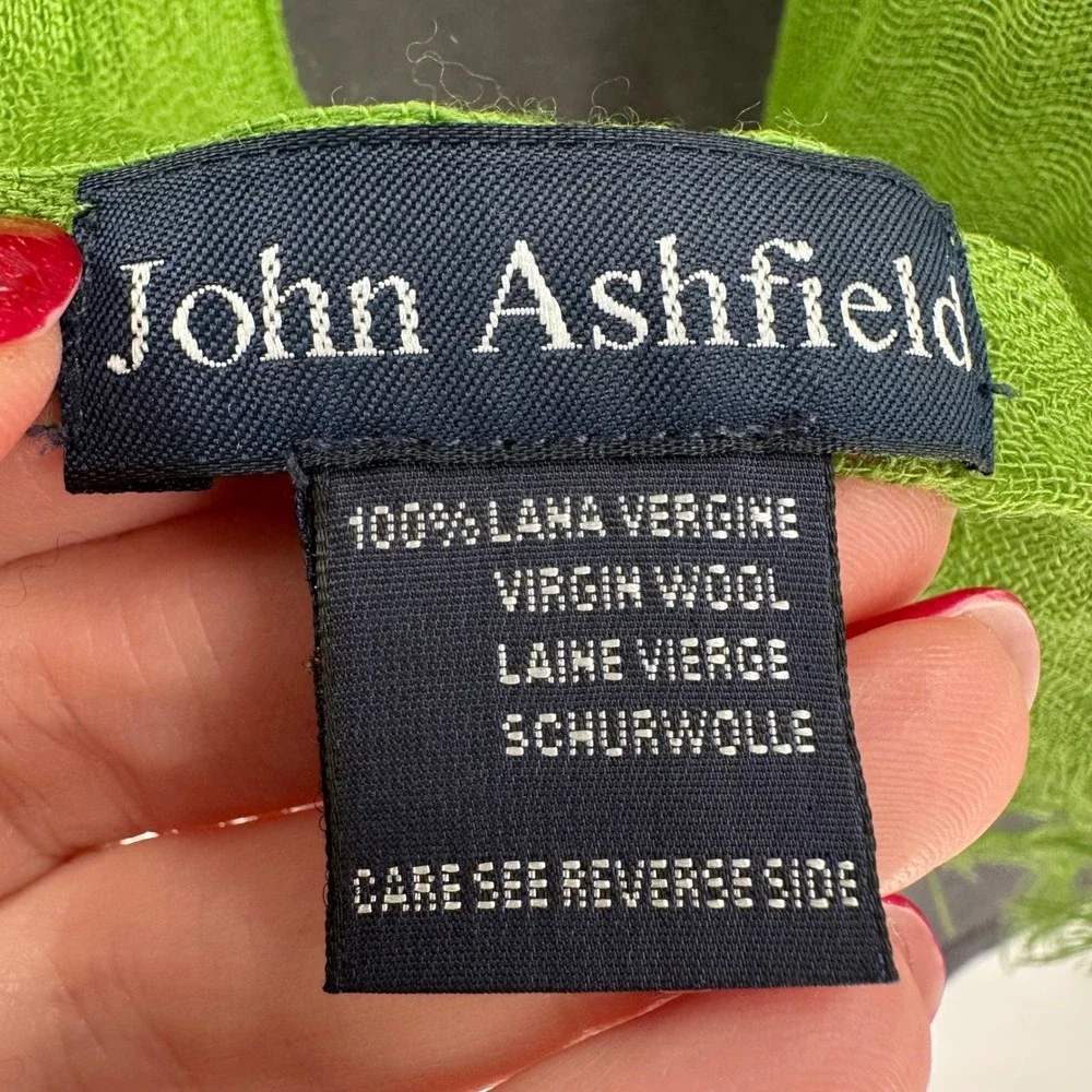 John Ashfield Green 100% Virgin Wool Scarf Lightweight Fringed Kelly Green Gaizy